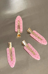 Juno Pink Polka Dot 4 Pack Non Crease Hair Clips