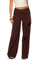 Kady Brown Linen Tie Wide Leg Pants