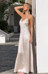 Kaitlynn Cream Satin Maxi Dress