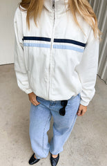 Kalana Cream Contrast Stripe Funnel Neck Jacket