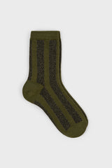 Khaki and gold glitter vertical striped socks