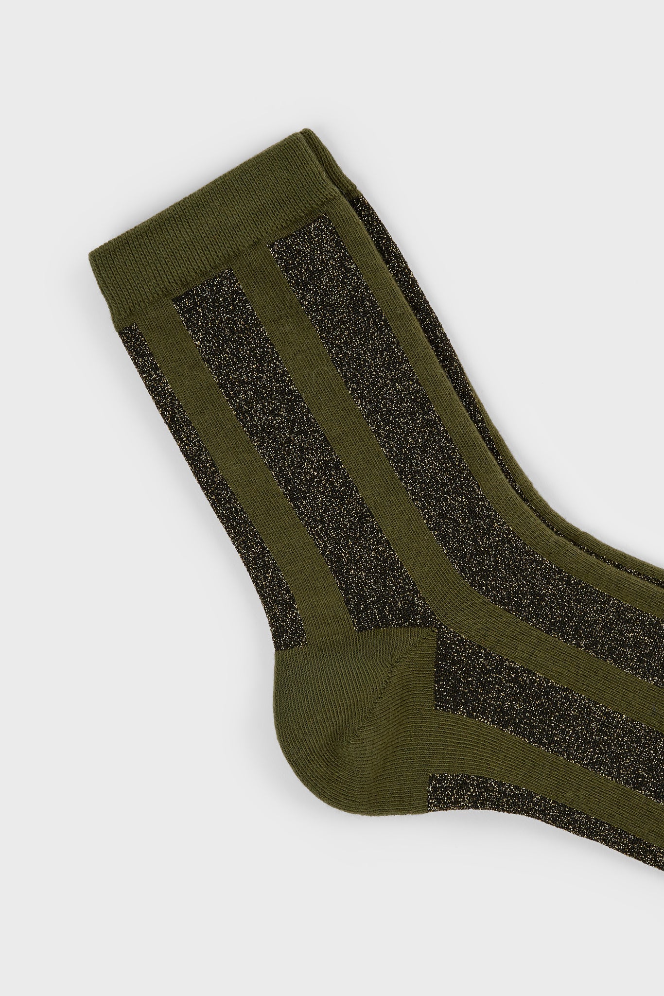 Khaki and gold glitter vertical striped socks