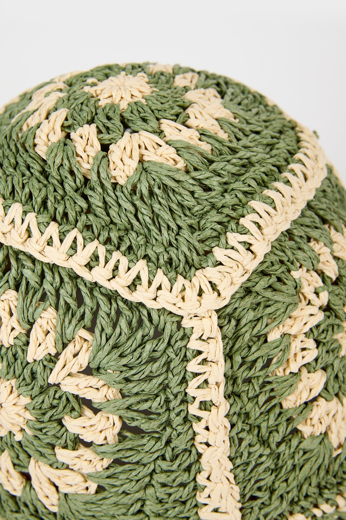 Khaki and ivory crochet straw bucket hat