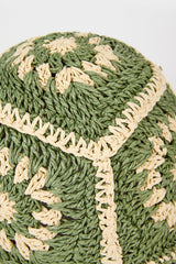 Khaki and ivory crochet straw bucket hat