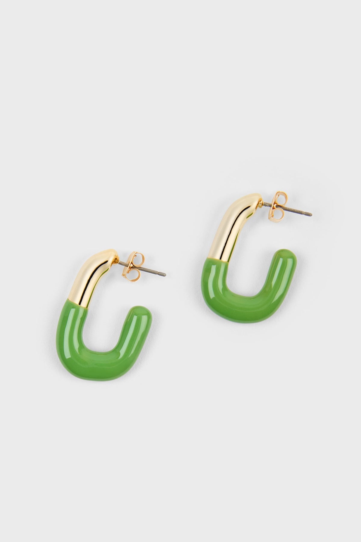 Khaki enamel dipped gold square large hoop earrings