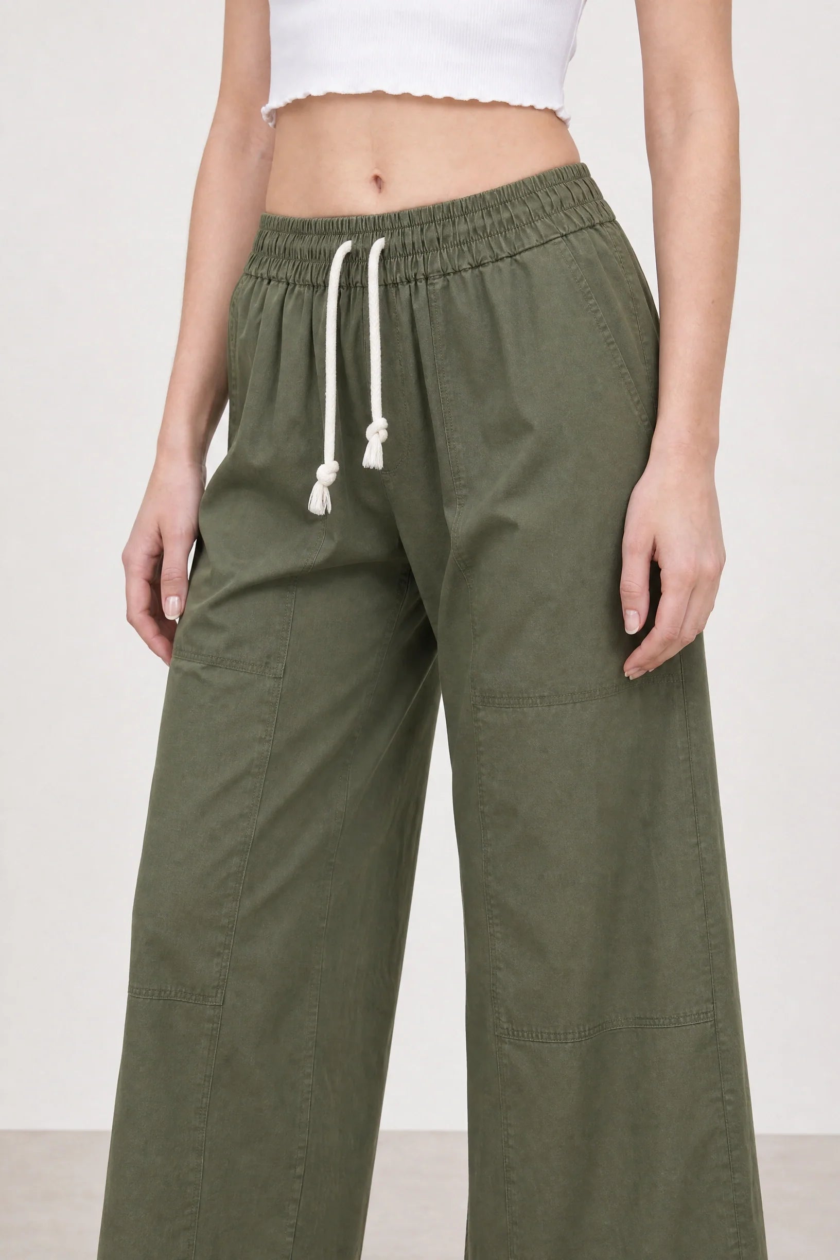 Khaki relaxed fit contrast drawstring trousers