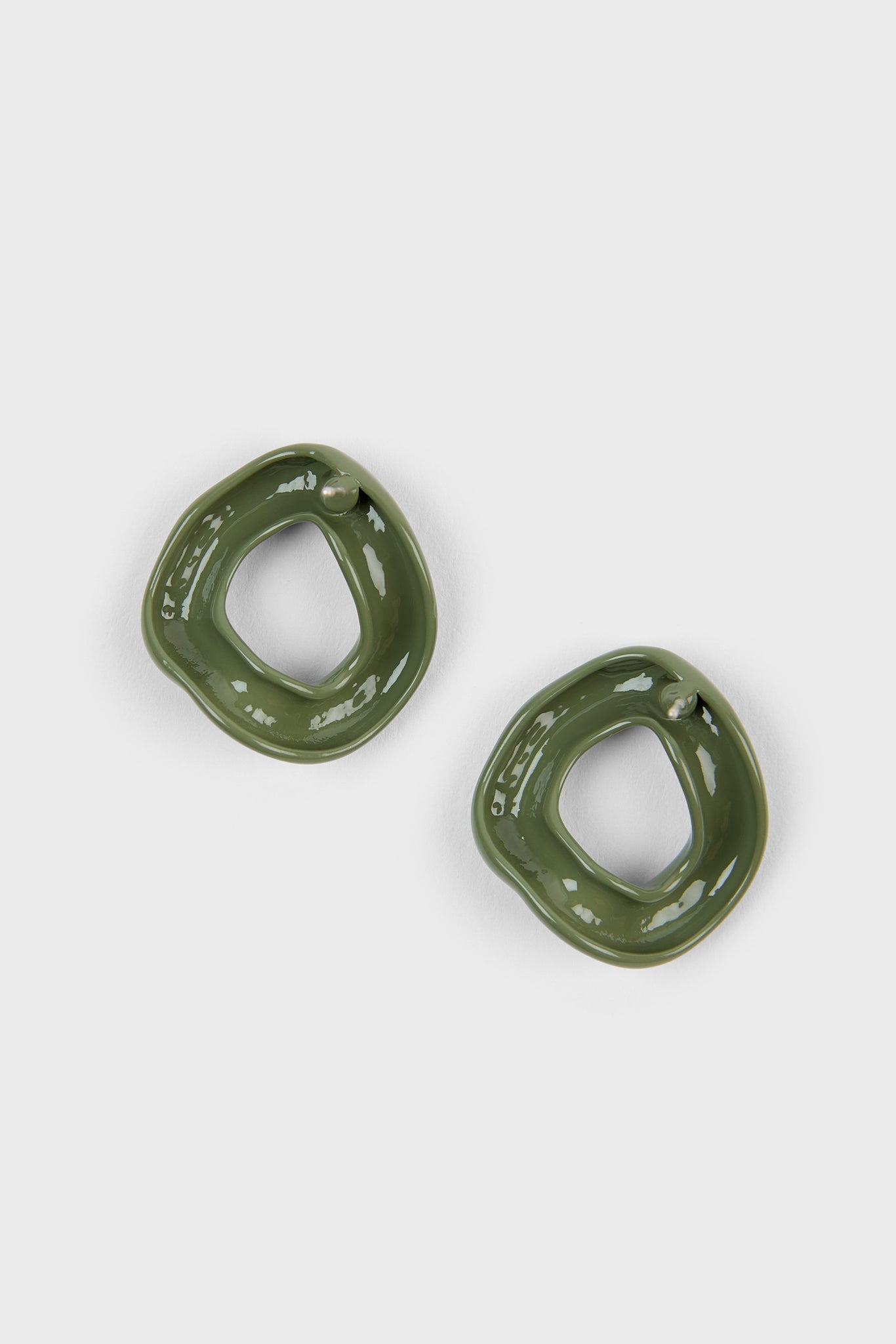 Khaki thick organic circle earrings
