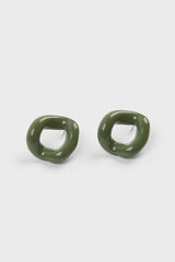Khaki thick organic circle earrings