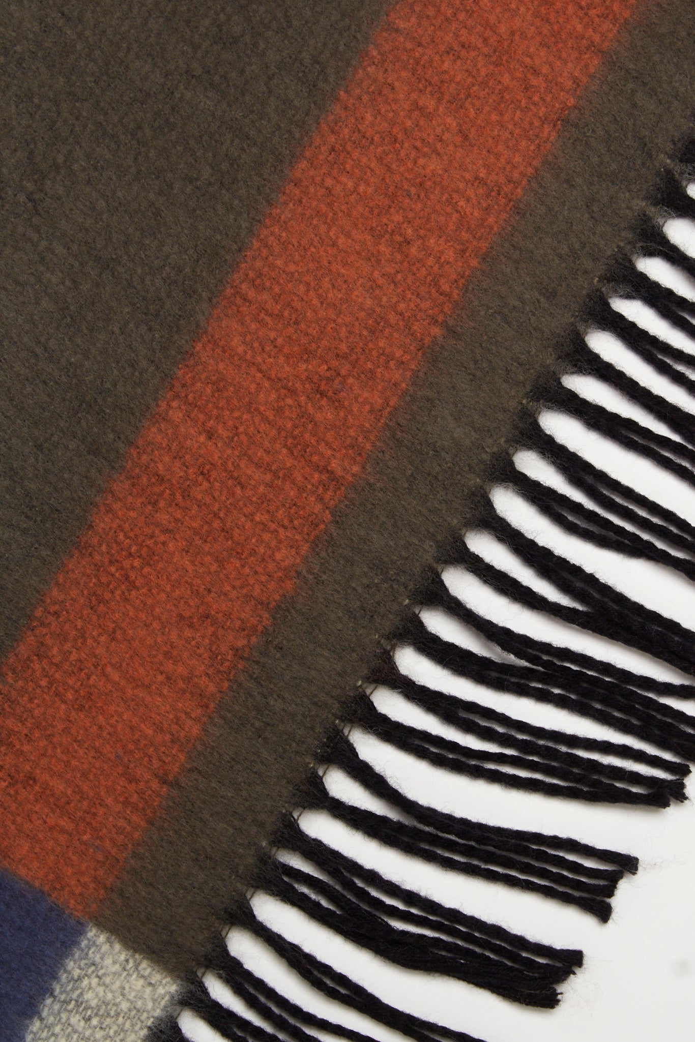 Khaki and orange contrast block fringe scarf