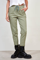 Khaki loose fit drawstring trousers