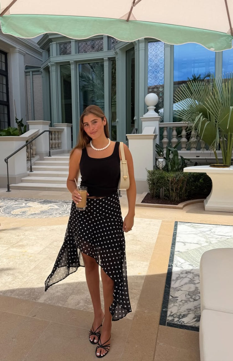 Khalea Black Polka Dot Hanky Hem Midi Skirt