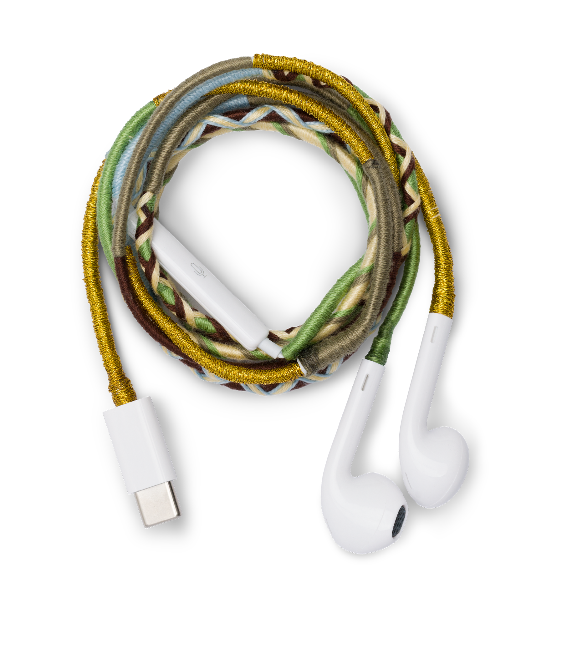 LE POM POM & DÔEN HEADPHONES -- GREEN BLUE GOLD STRIPE