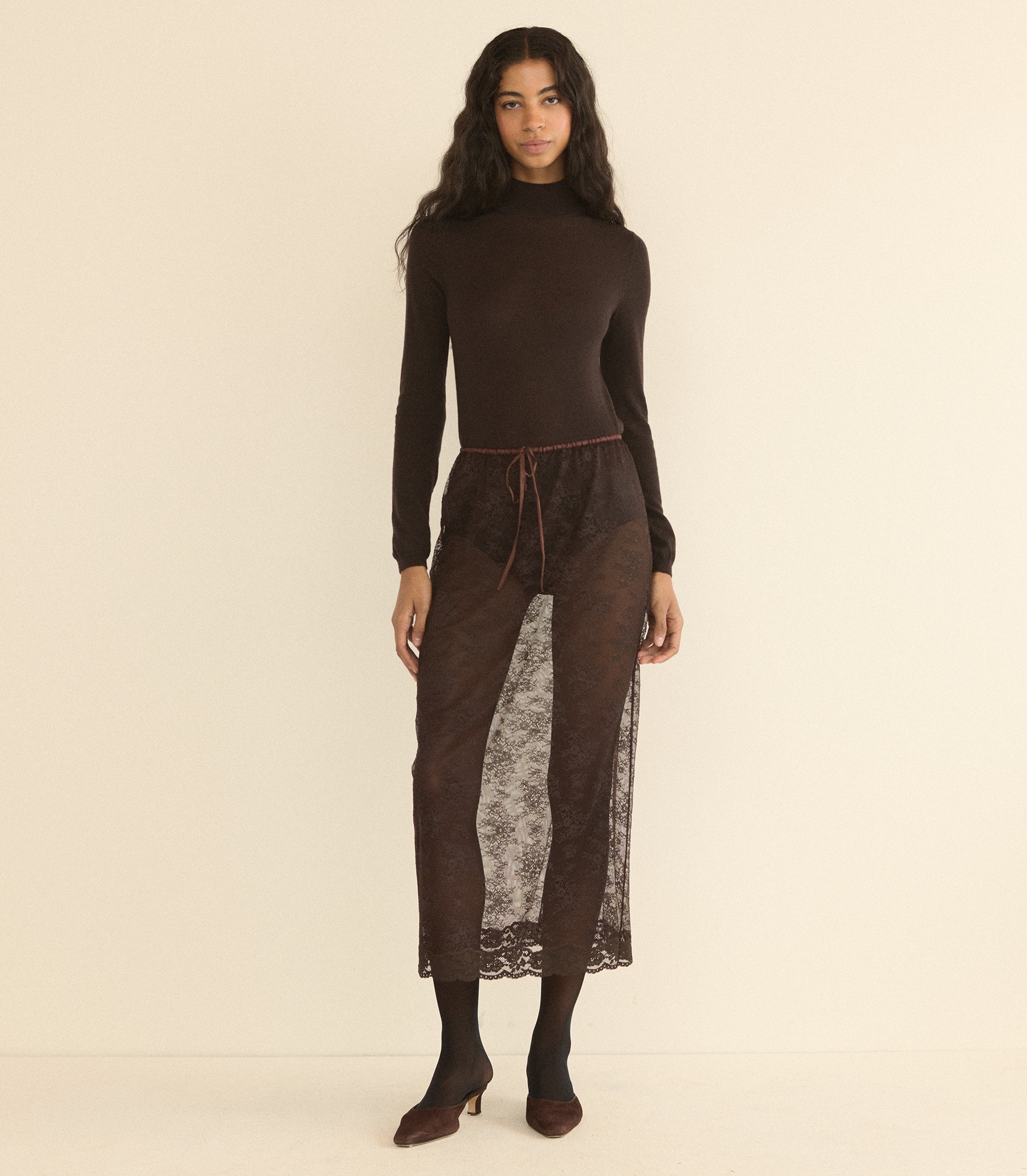 LONI LACE SKIRT SET -- EQUESTRIAN BROWN
