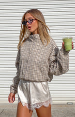 Lee Beige Plaid Funnel Neck Jacket
