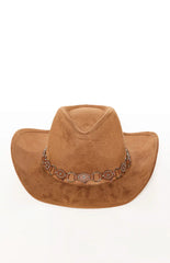 Lexi Tan Suedette PU Trim Western Hat