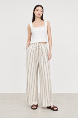 Light beige and black linen blend dotted stripe trousers