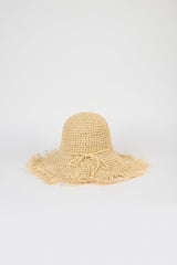 Light beige fringe trim straw hat