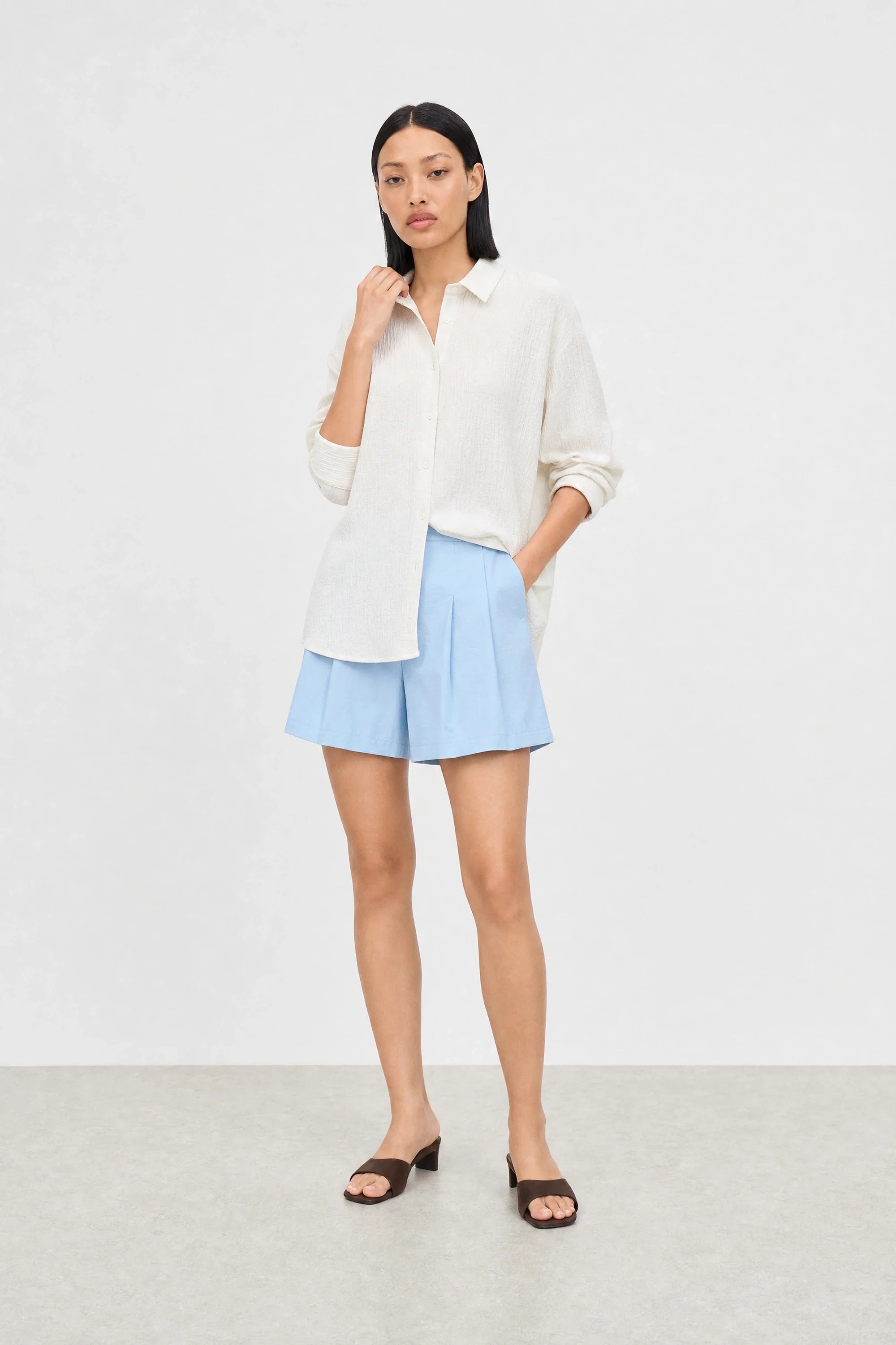 Light beige gauzy linen blend shirt