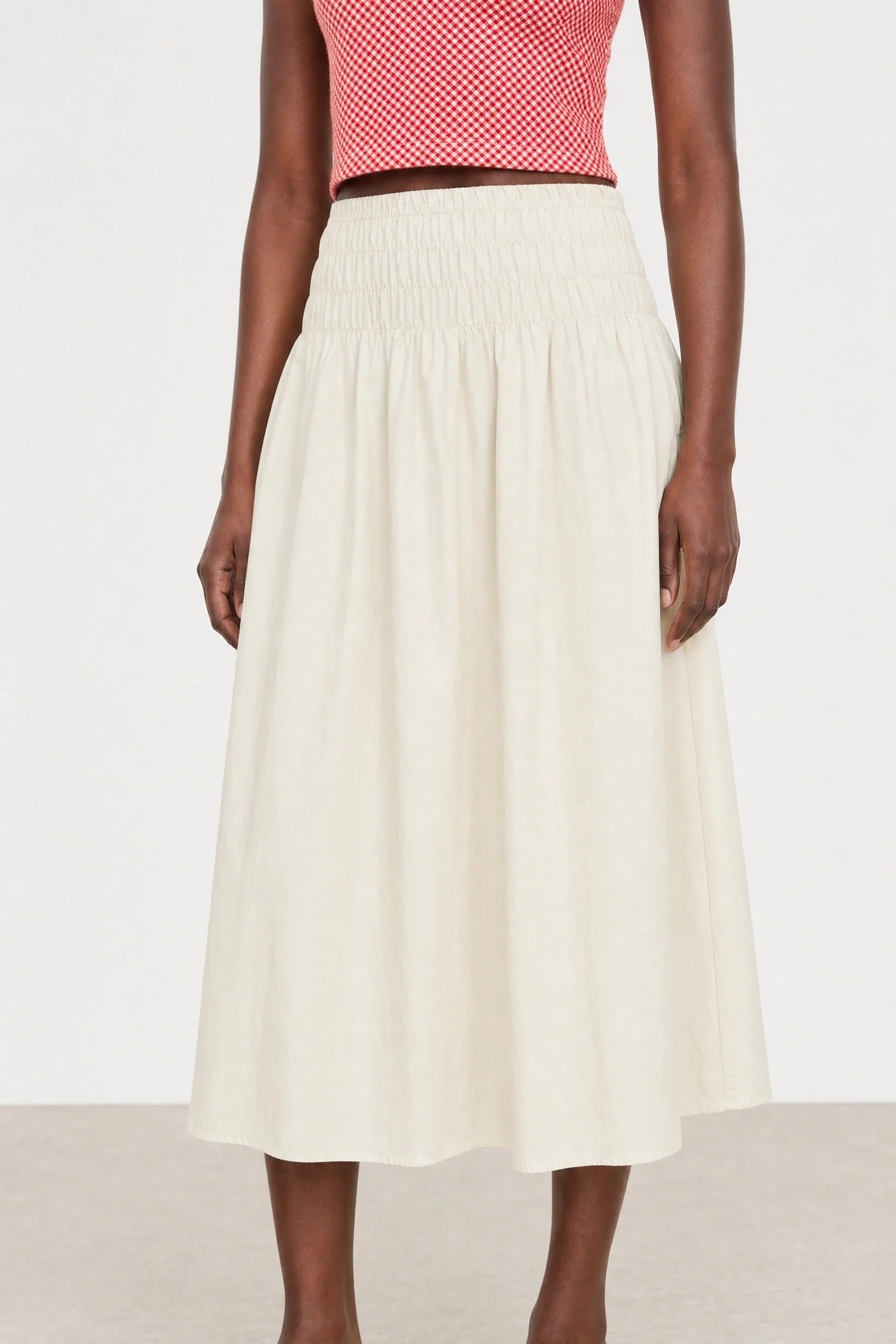 Light beige giant shirring waist skirt