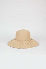 Light beige ruched wide brim bucket hat