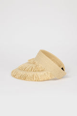 Light beige tiered straw sun visor