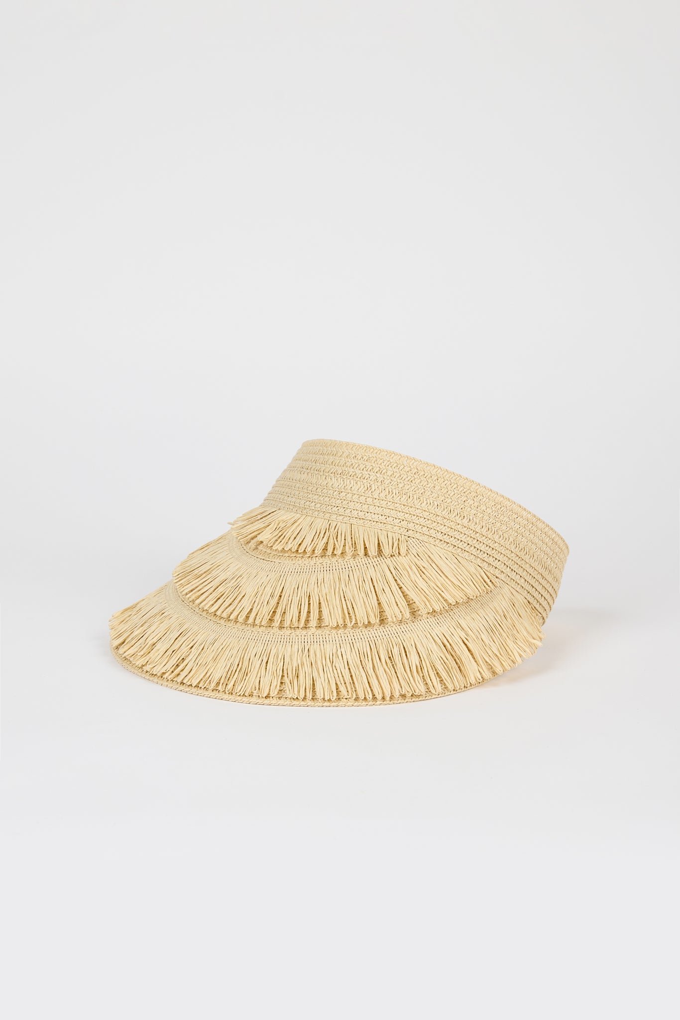 Light beige tiered straw sun visor
