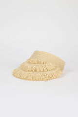 Light beige tiered straw sun visor