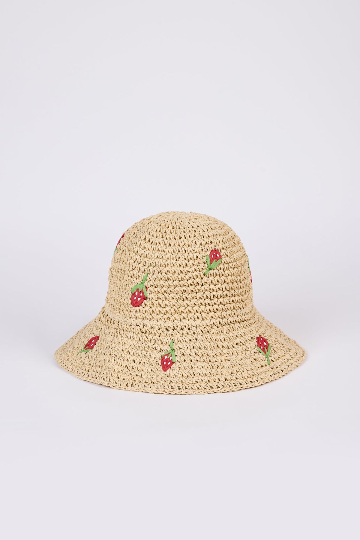 Light beige woven strawberries straw hat