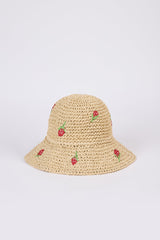 Light beige woven strawberries straw hat