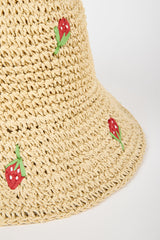 Light beige woven strawberries straw hat