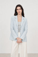 Light blue and beige pinstripe patch pocket blazer