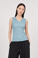 Light blue and white polka dot ribbed tank