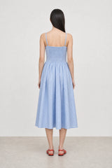 Light blue gingham ruched back dress