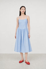 Light blue gingham ruched back dress