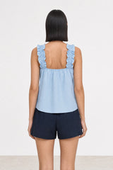 Light blue thick ruched strap tank blouse