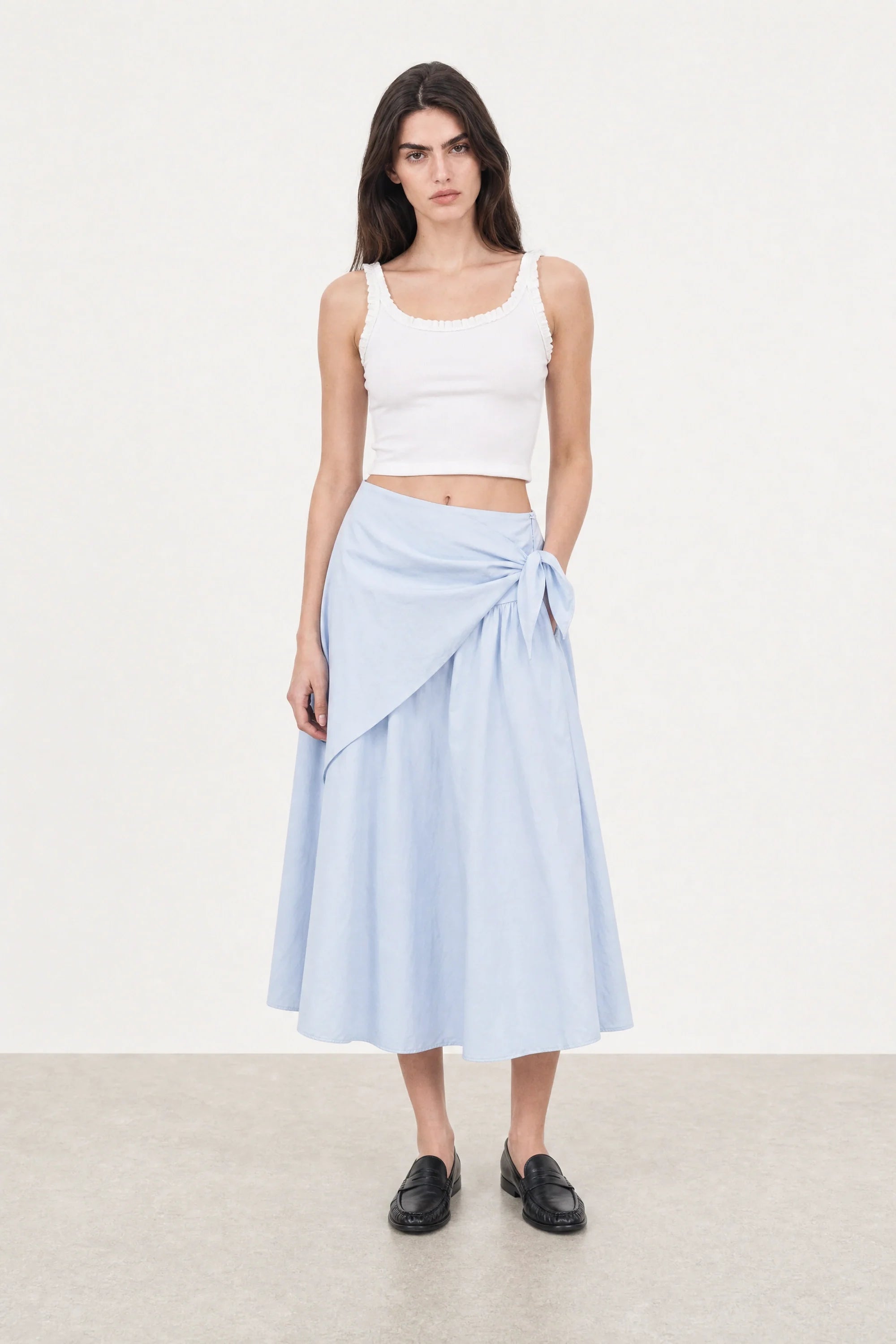 Light blue wrap waist skirt