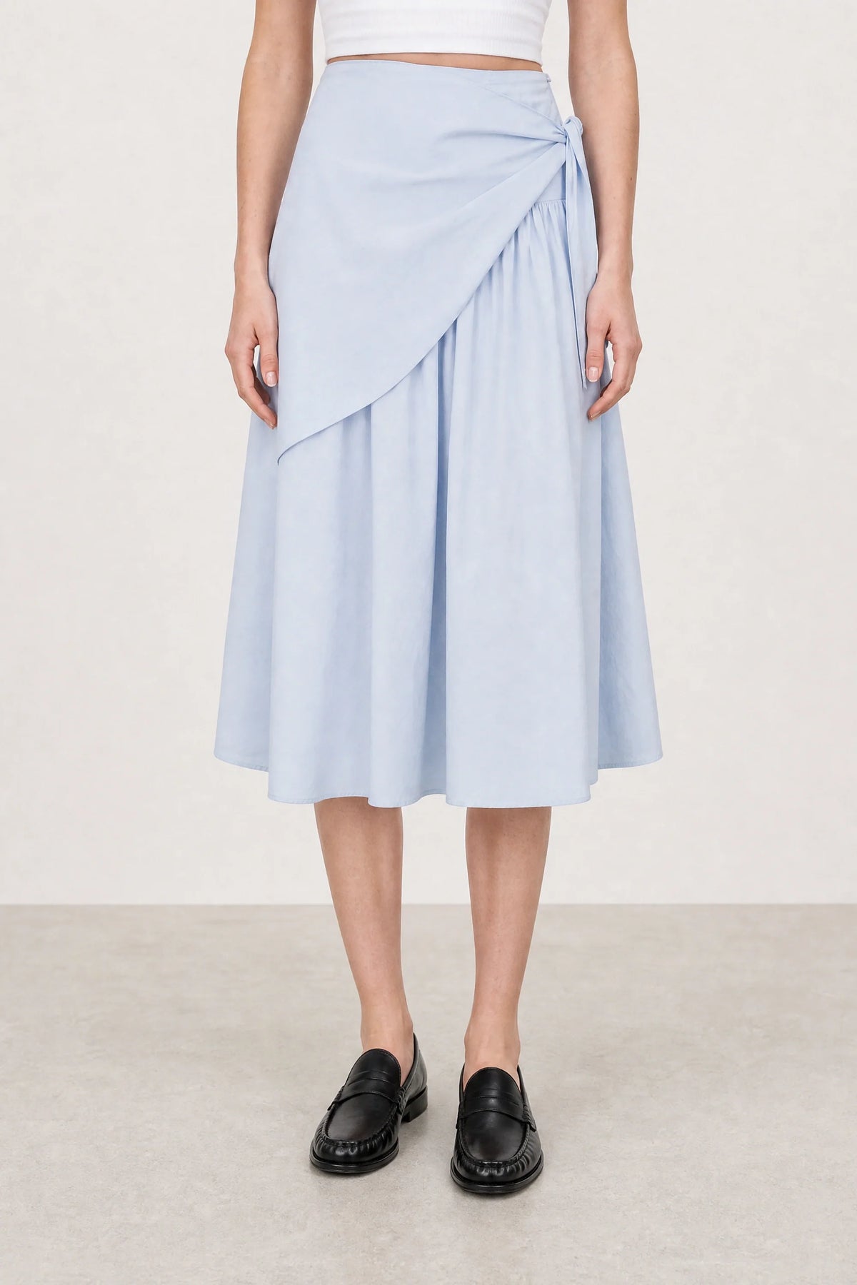 Light blue wrap waist skirt