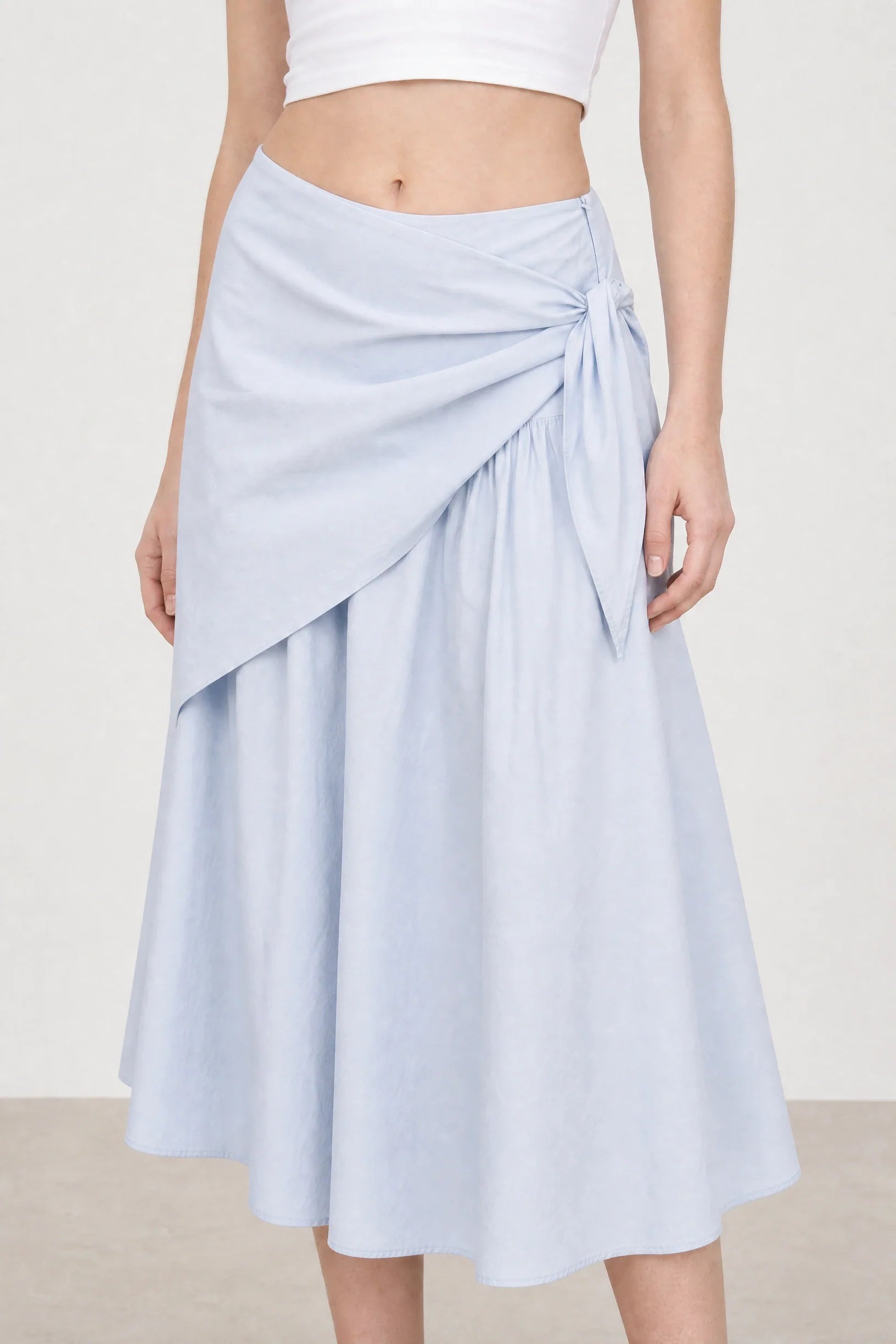 Light blue wrap waist skirt
