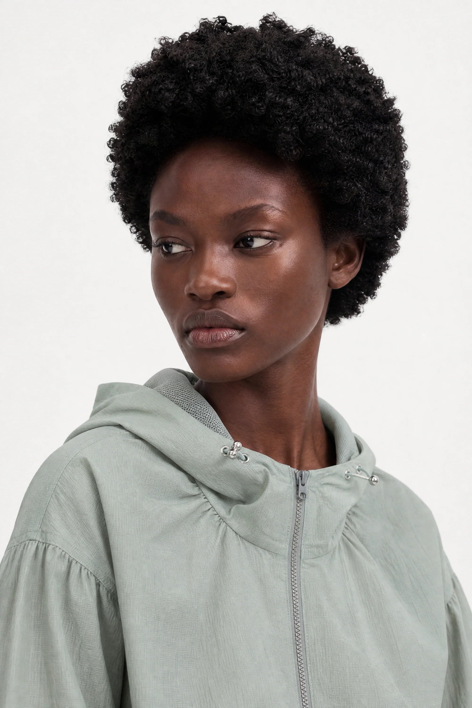 Light grey box textured hooded windbreaker