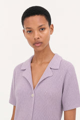 Lilac linen blend short sleeved cardigan