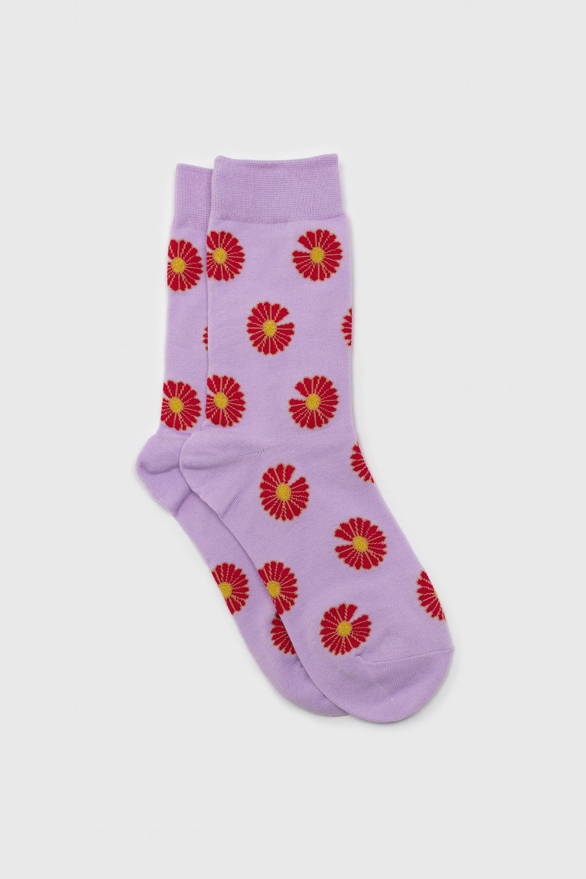 Lilac and red daisy print socks