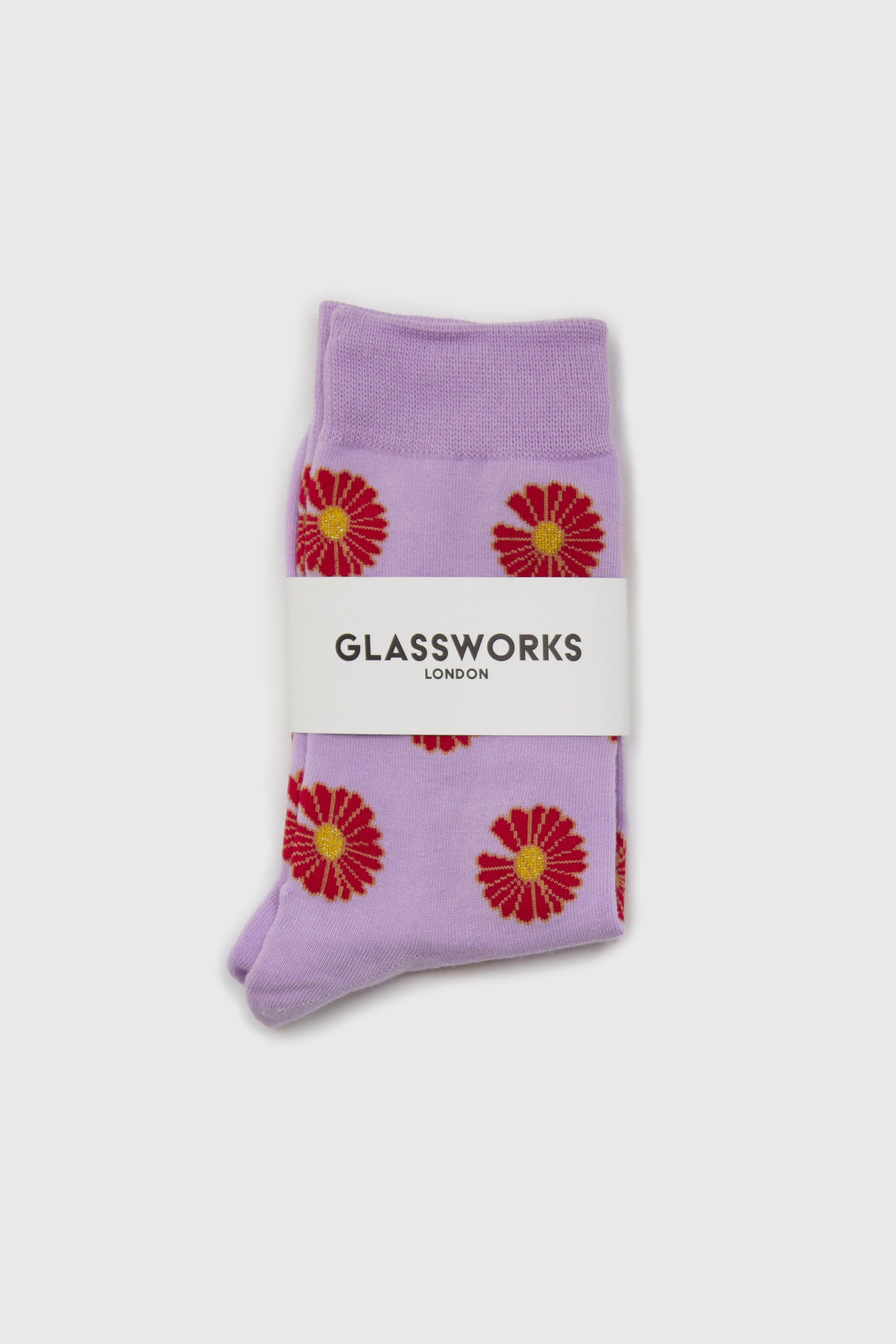Lilac and red daisy print socks