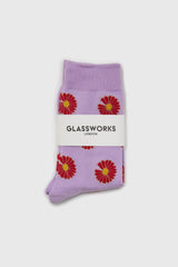 Lilac and red daisy print socks