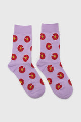 Lilac and red daisy print socks