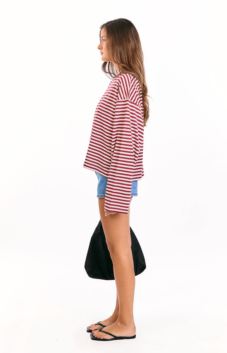 Lioness Bloom Wine Stripe Long Sleeve Top