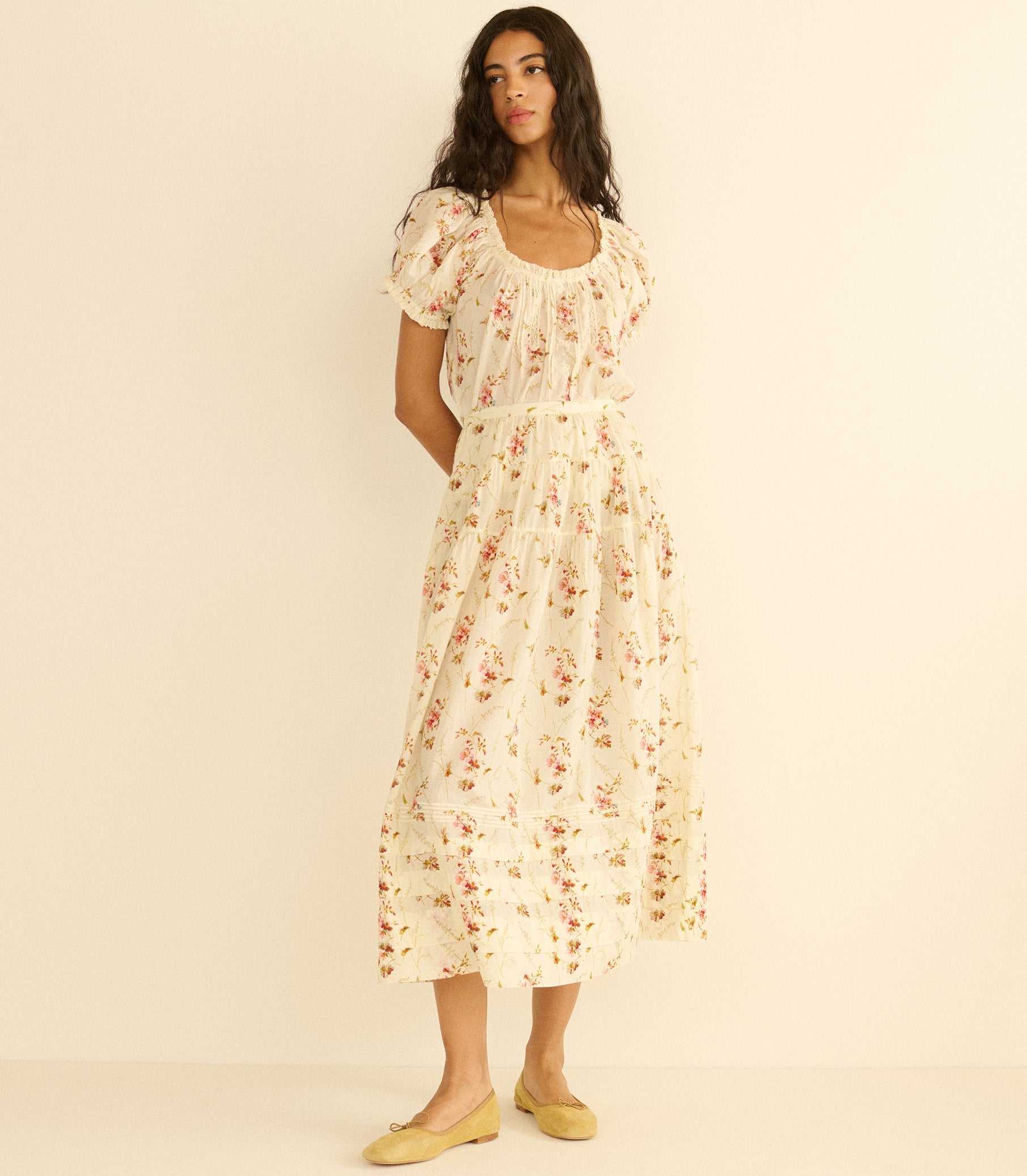 MARIE SKIRT -- BLANC PRAIRIE ROSE