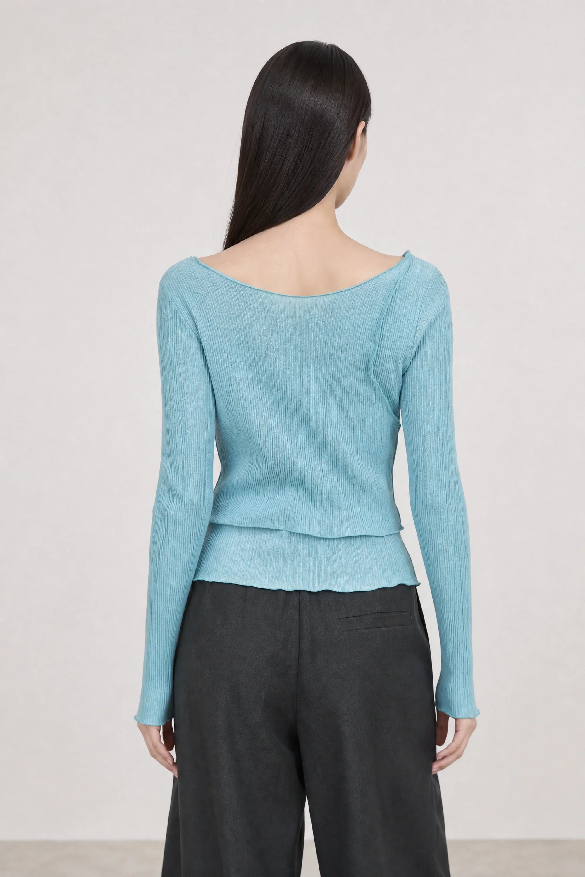 Mid blue ribbed double layer top