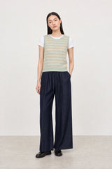 Mint green and coral lined stripe knit vest
