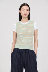 Mint green and coral lined stripe knit vest