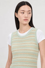 Mint green and coral lined stripe knit vest